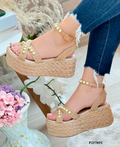 Sandalias de Plataforma en Yute con Apliques de Perlas - Ref. P217