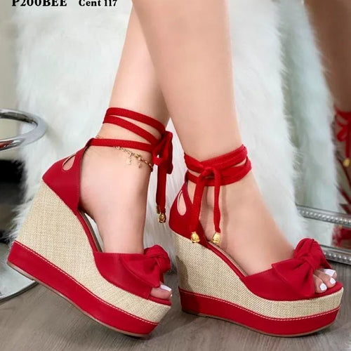Sandalias de Cuña en yute. con Lazo Frontal y Amarre - Referencia P200