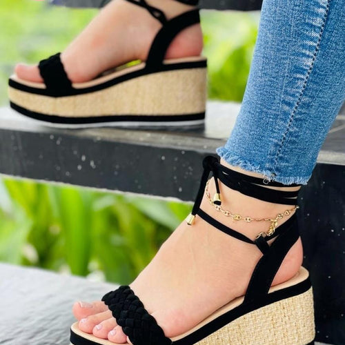 Sandalias de Plataforma de Yute con Tiras y Cadenas Metálicas - Ref. P178
